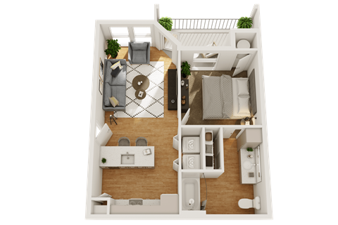 Floor plan for 1 bed, 1 bath